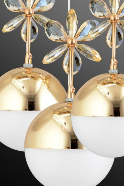 Butterfly 3-Piece Gold 3-Color Tiered Pendant LED Crystal Stone Chandelier - 13