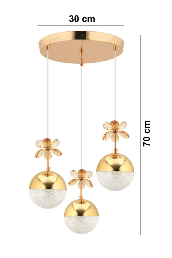 Butterfly 3-Piece Gold 3-Color Tiered Pendant LED Crystal Stone Chandelier - 3