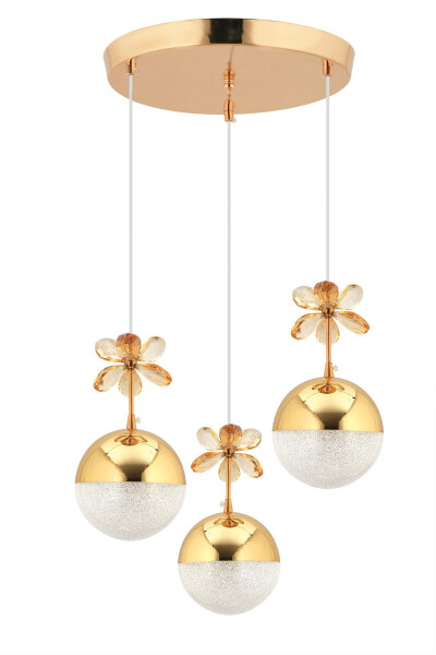 Butterfly 3-Piece Gold 3-Color Tiered Pendant LED Crystal Stone Chandelier - 4