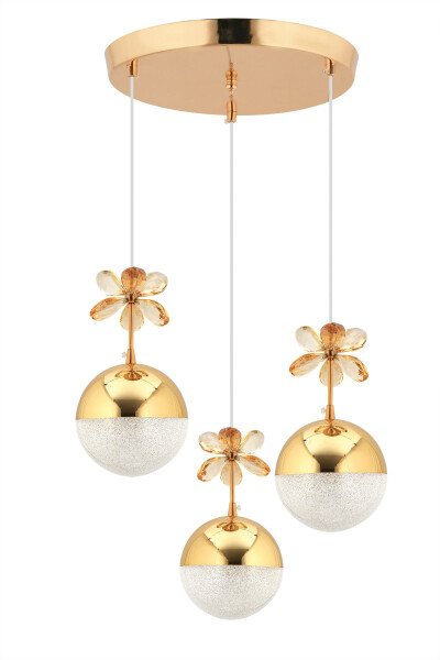 Butterfly 3-Piece Gold 3-Color Tiered Pendant LED Crystal Stone Chandelier - 6