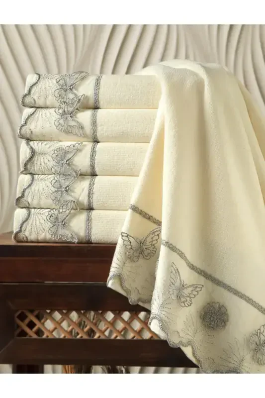 Butterfly Guipure 3-Piece 100% Cotton 50x90 Hand and Face Towel Set-Silver - AYHANHOME