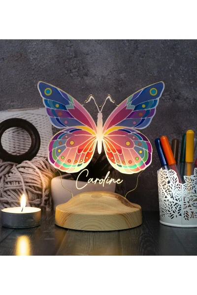 Butterfly Patterned Colorful LED Lamp, Butterfly Design Birthday Gift for Young Girl, Children's Room Lamp - SEVGİLAMBASI (1)