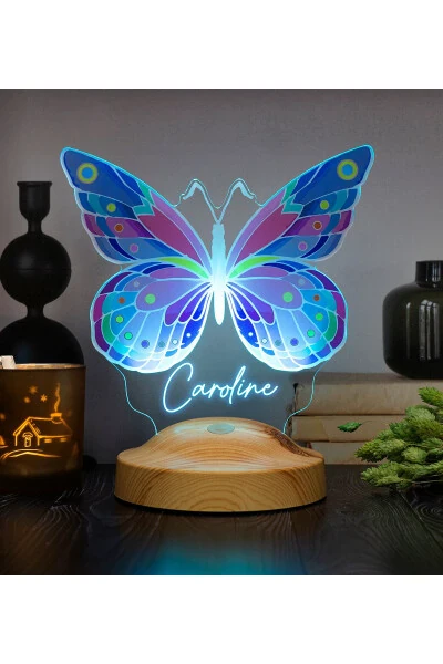 Butterfly Patterned Colorful LED Lamp, Butterfly Design Birthday Gift for Young Girl, Children's Room Lamp - SEVGİLAMBASI