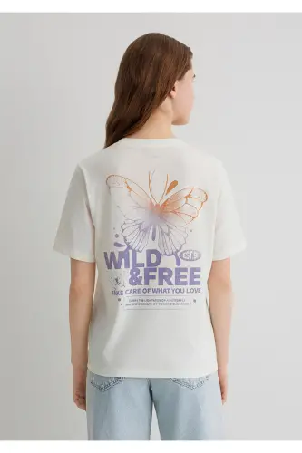 Butterfly Print Ecru T-Shirt Regular Fit - 4