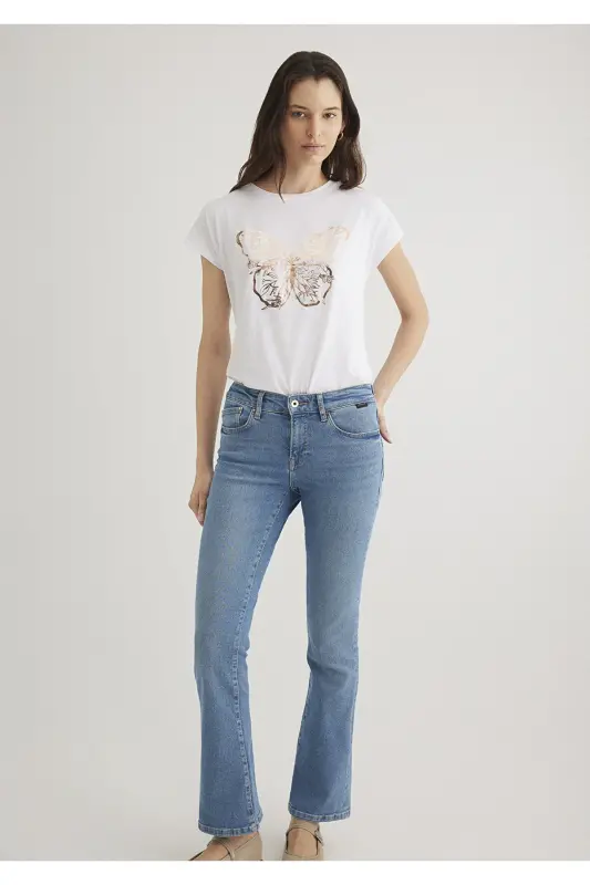 Butterfly Print White T-shirt Regular Fit - 2