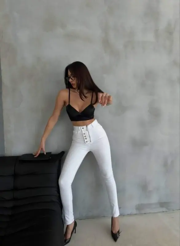 BUTTON AND ZIPPERED JEANS - White - 1