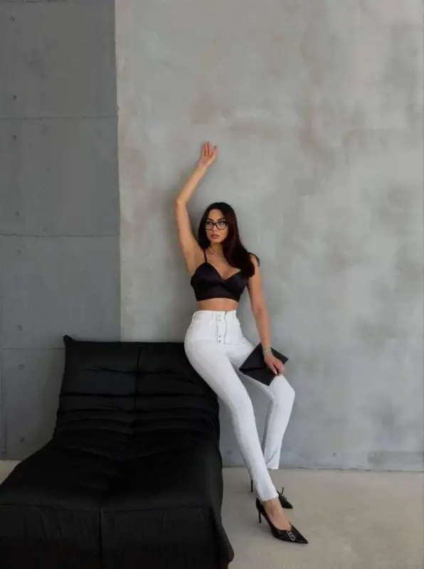 BUTTON AND ZIPPERED JEANS - White - 4