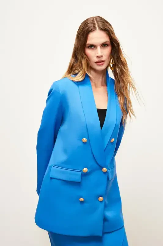 Button Detail Crossover Jacket - INDIGO - SATEEN