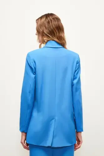 Button Detail Crossover Jacket - INDIGO - 7