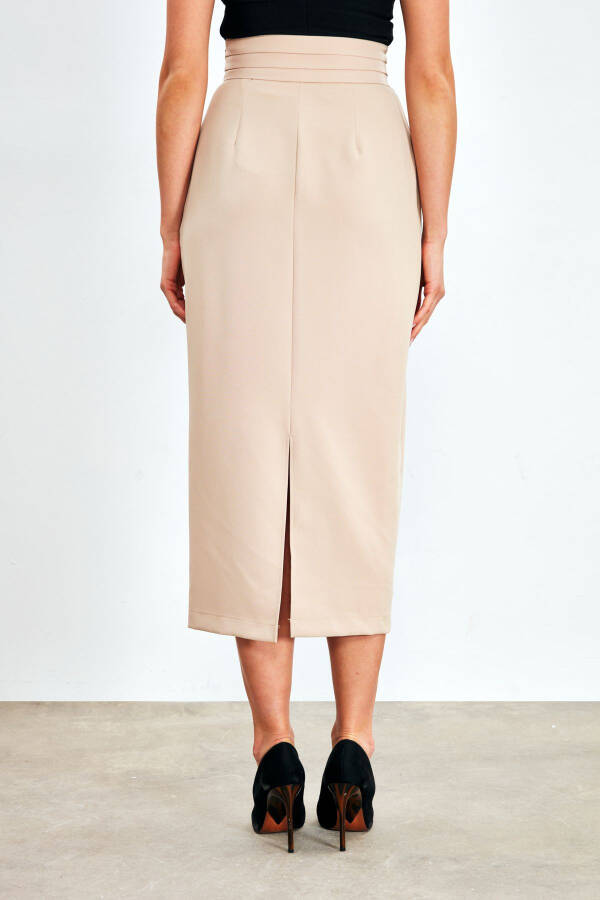 Button Detail Midi Skirt - BEIGE - 5