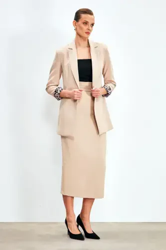 Button Detail Midi Skirt - BEIGE - SATEEN (1)