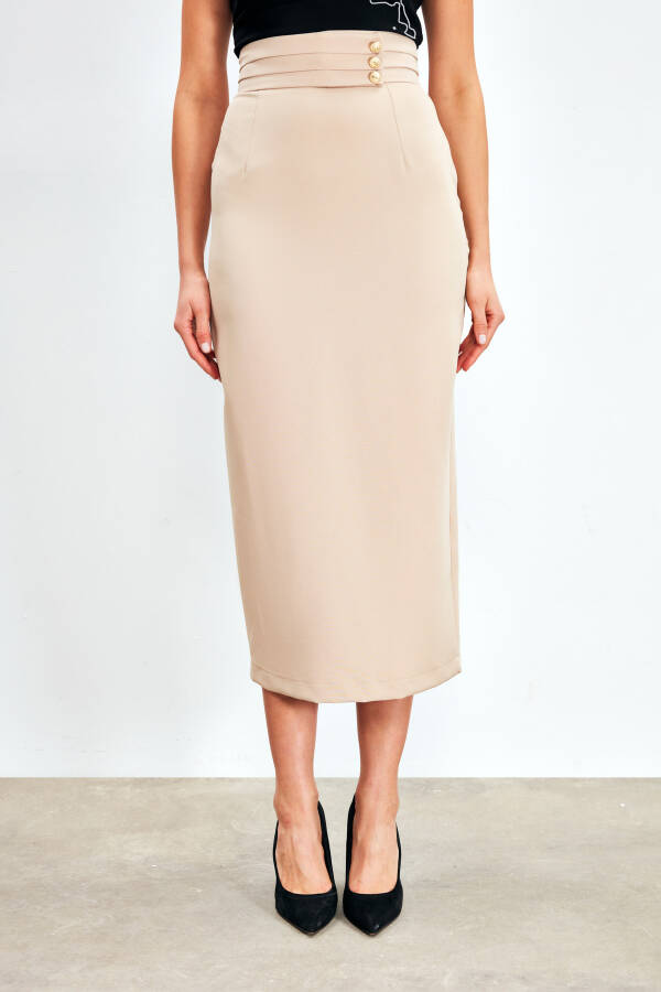 Button Detail Midi Skirt - BEIGE - 8