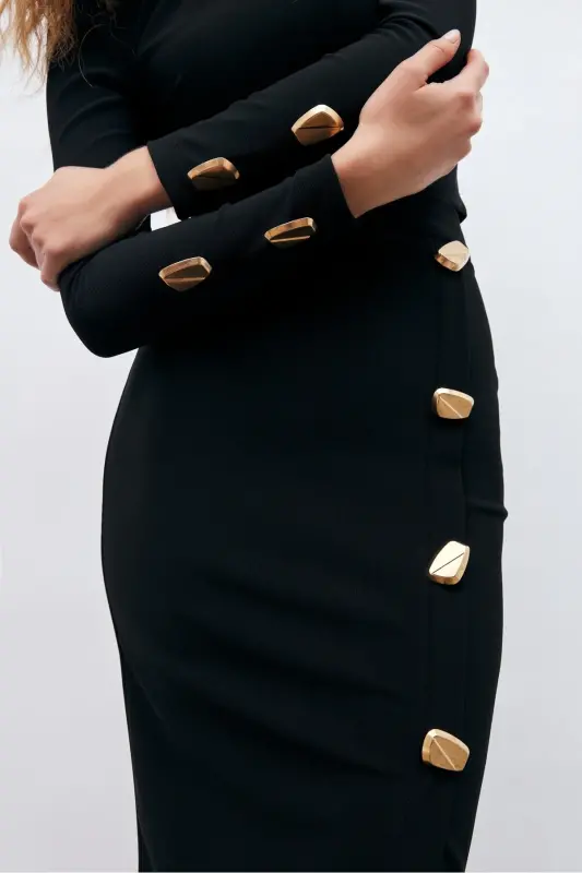 Button Detailed Crop Blouse - Black - 8