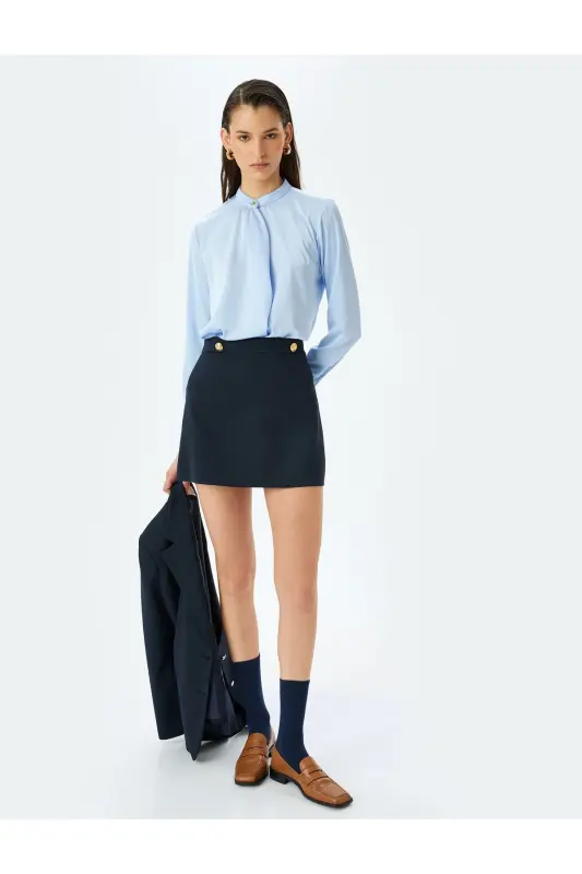 Button Detailed Draped Long Sleeve Satin Blouse - KOTON