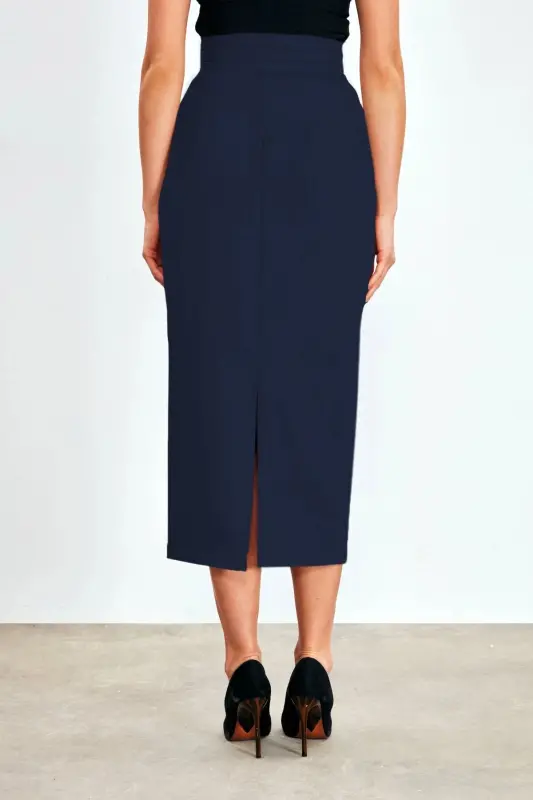 Button Detailed Midi Skirt - Navy-Navy - 5