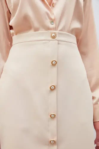 Button Detailed Mini Skirt Beige-BEIGE - 7