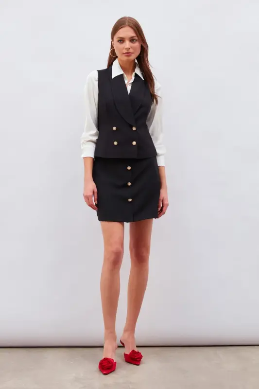 Button Detailed Mini Skirt - Black - 2