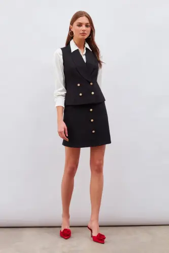 Button Detailed Mini Skirt - Black - 3