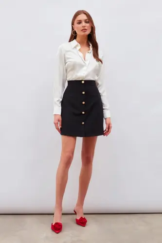 Button Detailed Mini Skirt - Black - 4