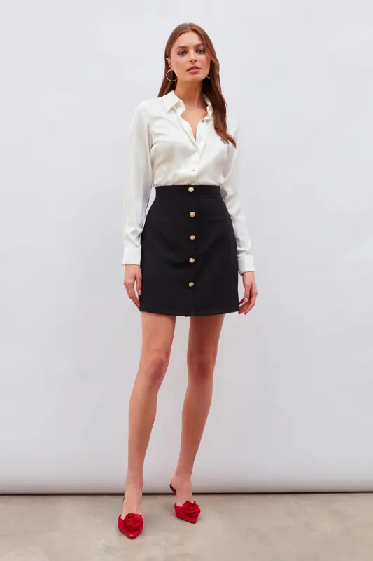 Button Detailed Mini Skirt - Black - 4