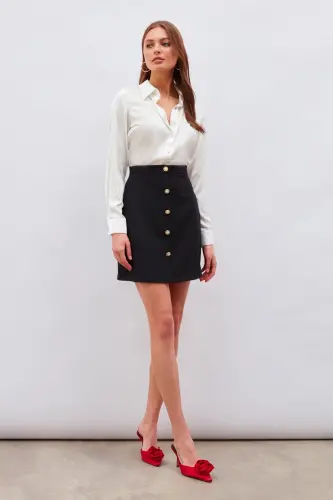 Button Detailed Mini Skirt - Black - 5