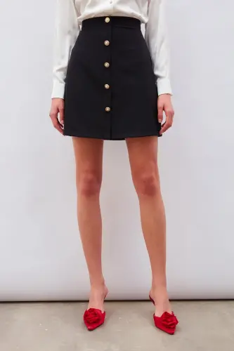 Button Detailed Mini Skirt - Black - 6