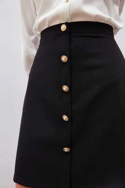 Button Detailed Mini Skirt - Black - 7