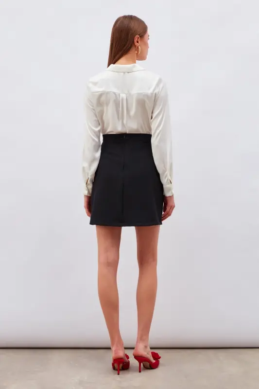 Button Detailed Mini Skirt - Black - 8