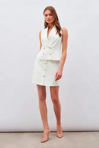 Button Detailed Mini Skirt - Ecru-ECRU - 3