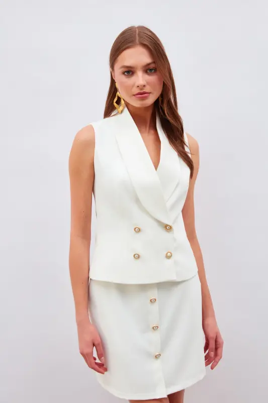 Button Detailed Mini Skirt - Ecru-ECRU - 4