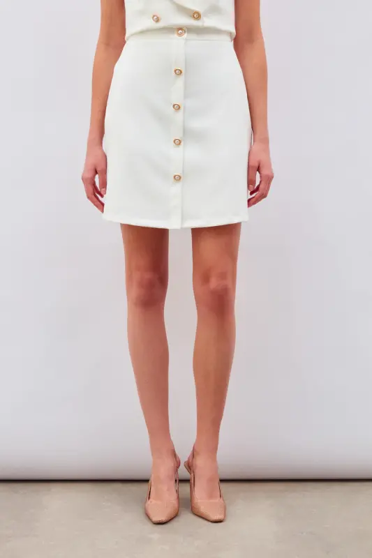 Button Detailed Mini Skirt - Ecru-ECRU - 6