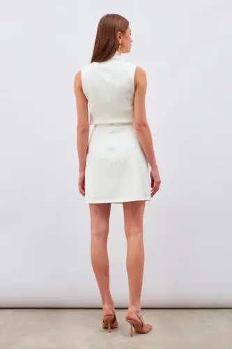 Button Detailed Mini Skirt - Ecru-ECRU - 7