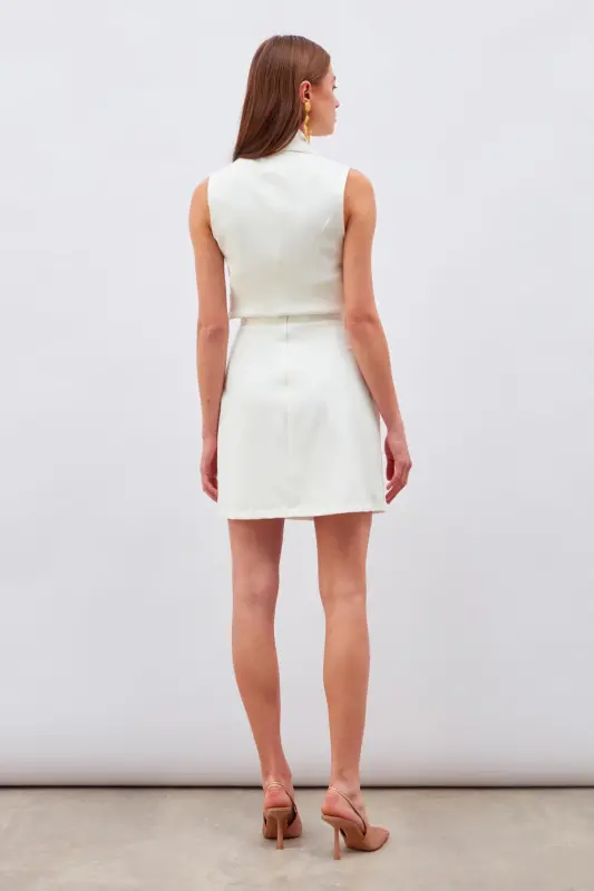 Button Detailed Mini Skirt - Ecru-ECRU - 7