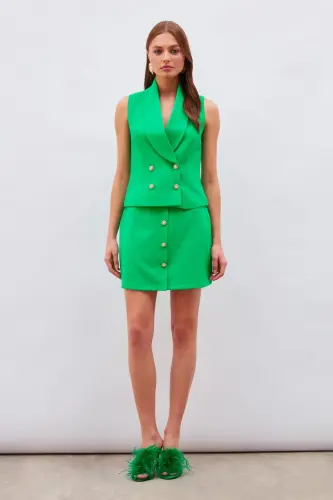 Button Detailed Mini Skirt - Green - 3