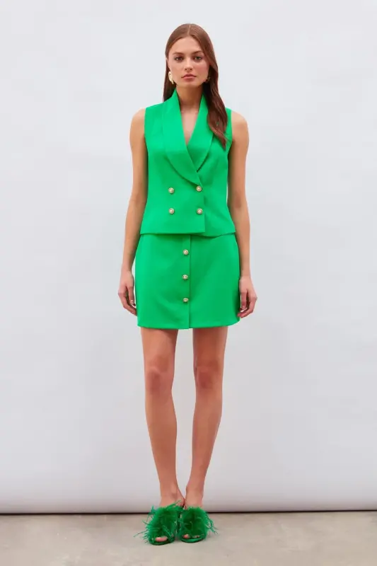 Button Detailed Mini Skirt - Green - 3