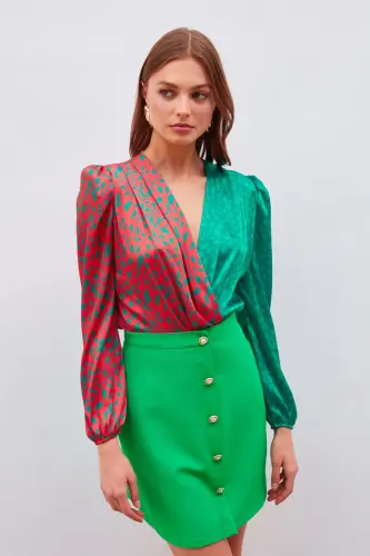 Button Detailed Mini Skirt - Green - 5