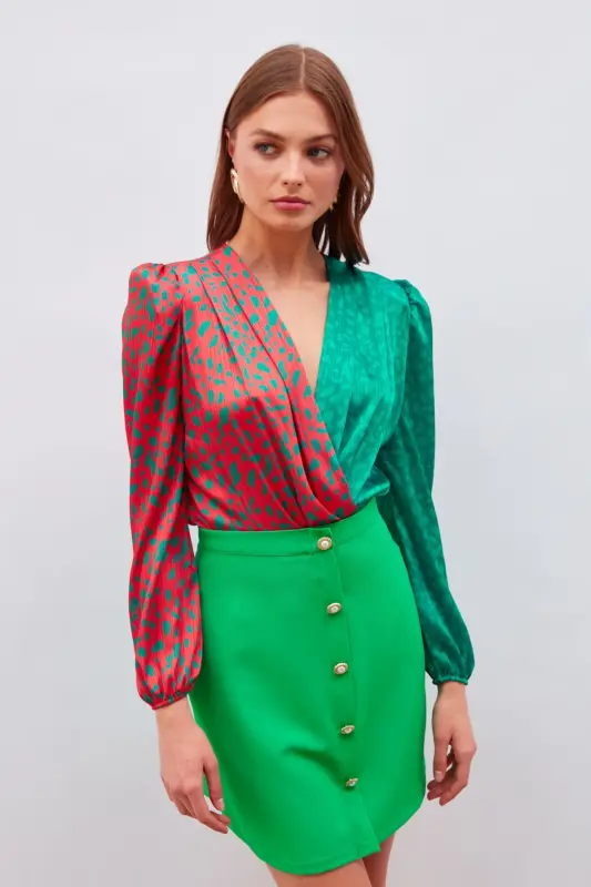 Button Detailed Mini Skirt - Green - 5