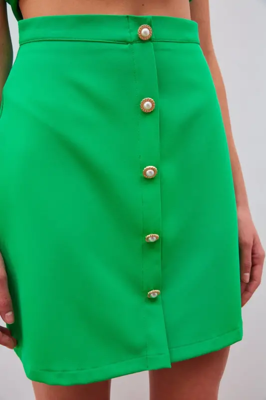 Button Detailed Mini Skirt - Green - 6