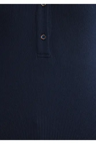 Button Detailed Navy Blue T-Shirt Fitted - 8