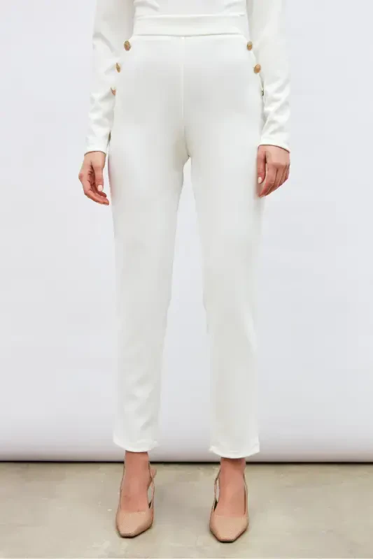Button Detailed Pants - Ecru - 8