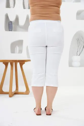 Button Detailed Plus Size White Capri - 5