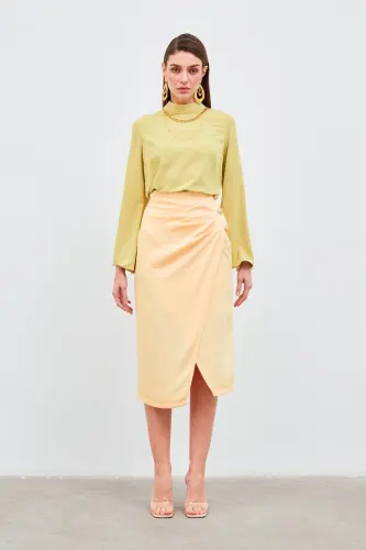 Button-Detailed Satin Crepe Skirt - Yellow - SATEEN (1)