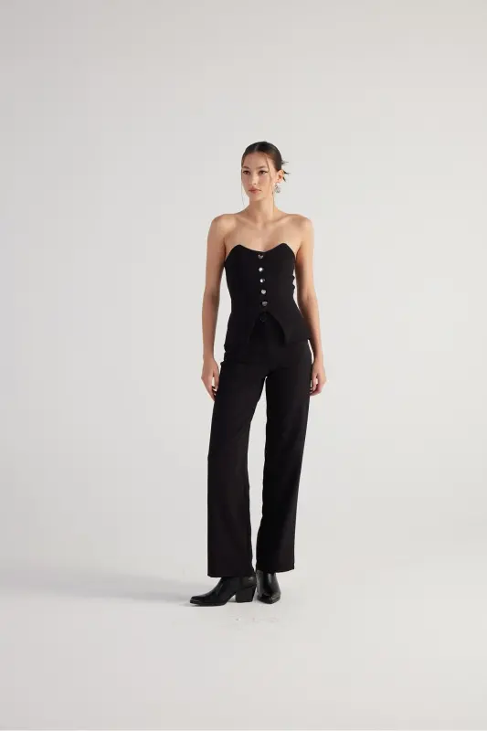 Button Detailed Strapless Nia Blouse Black - 4