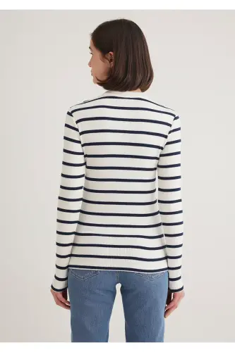 Button Detailed Striped T-Shirt Fitted - 6