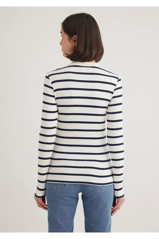 Button Detailed Striped T-Shirt Fitted - 6