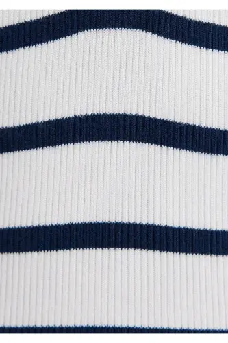 Button Detailed Striped T-Shirt Fitted - 8