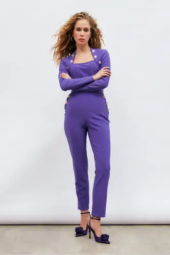 Button Detailed Trousers - Purple-PURPLE - 2