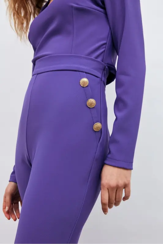 Button Detailed Trousers - Purple-PURPLE - 5