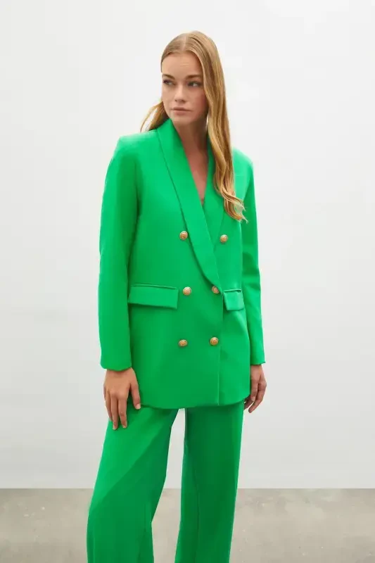 Button Detailed Wrap Jacket - GREEN - 2