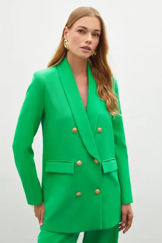 Button Detailed Wrap Jacket - GREEN - 3
